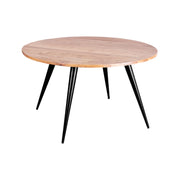 GHomeUK Acacia Wood Natural Finish Round Dining Table with Black Metal Legs
